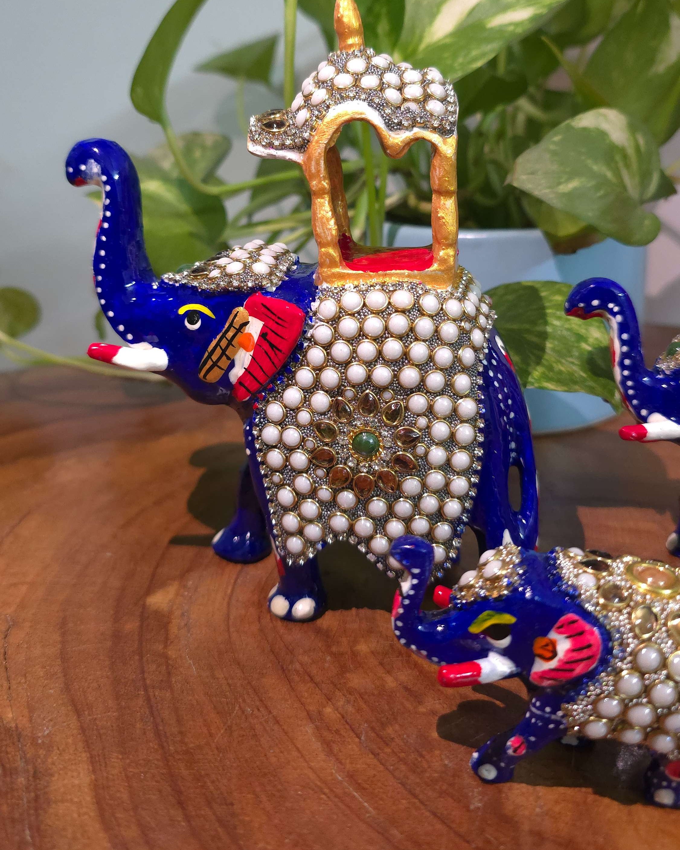 Handcrafted Meenakari  Elephant Statue with pearl work set of 4