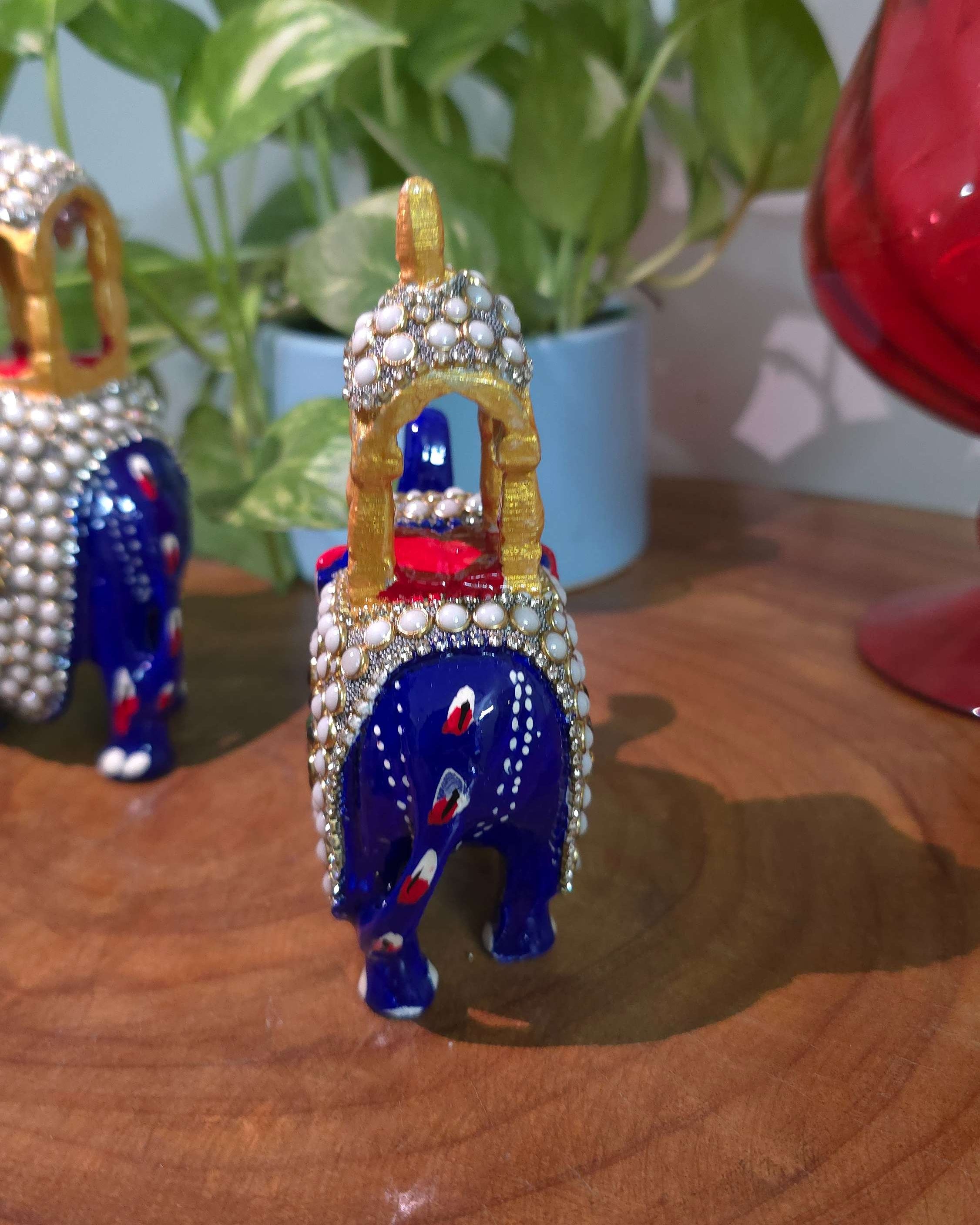 Handcrafted Meenakari  Elephant Statue with pearl work set of 4