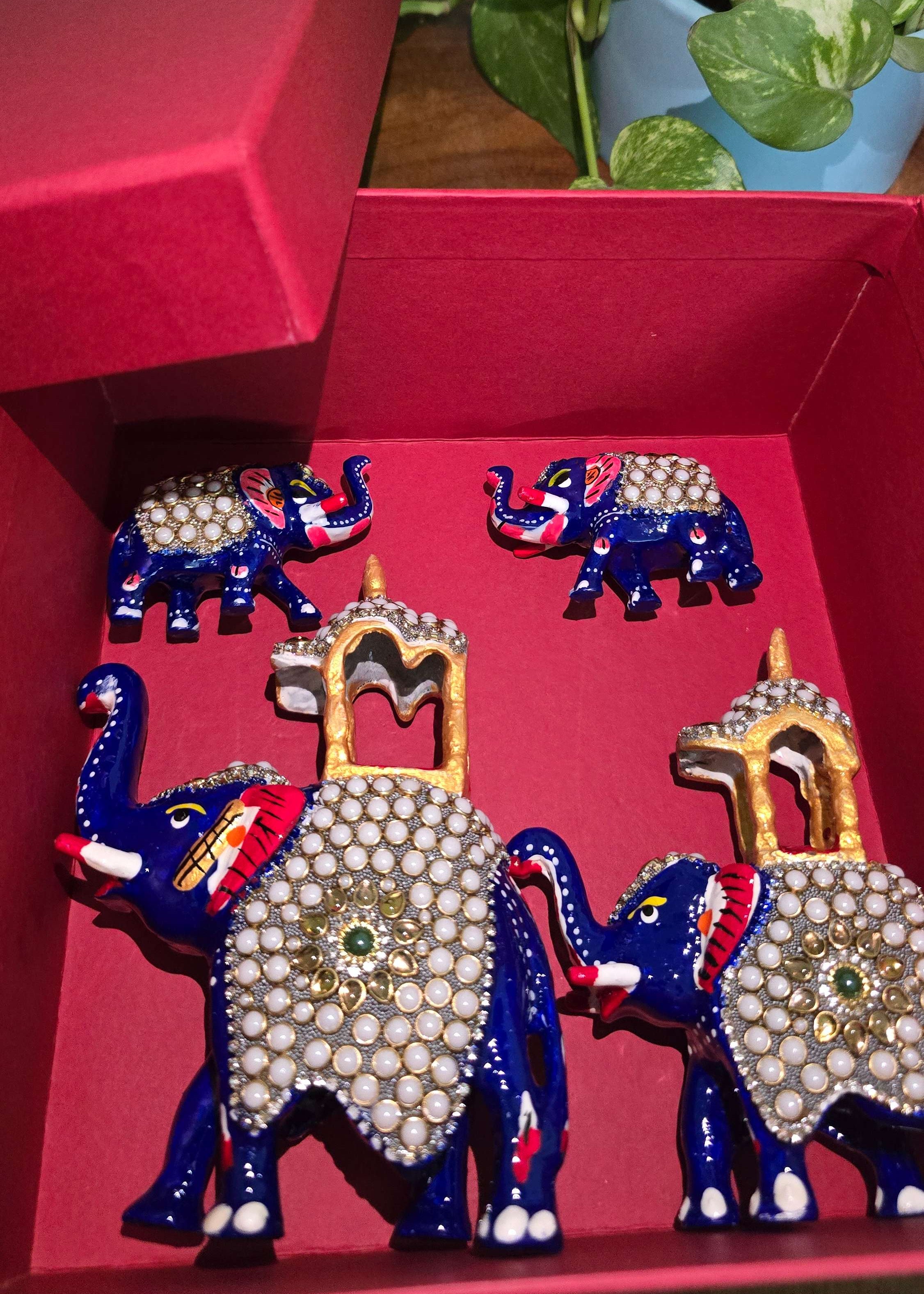 Handcrafted Meenakari  Elephant Statue with pearl work set of 4