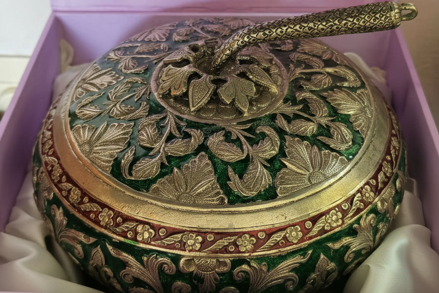 Silver finish Meenakari work Vintage Hand engraved  Box with handle