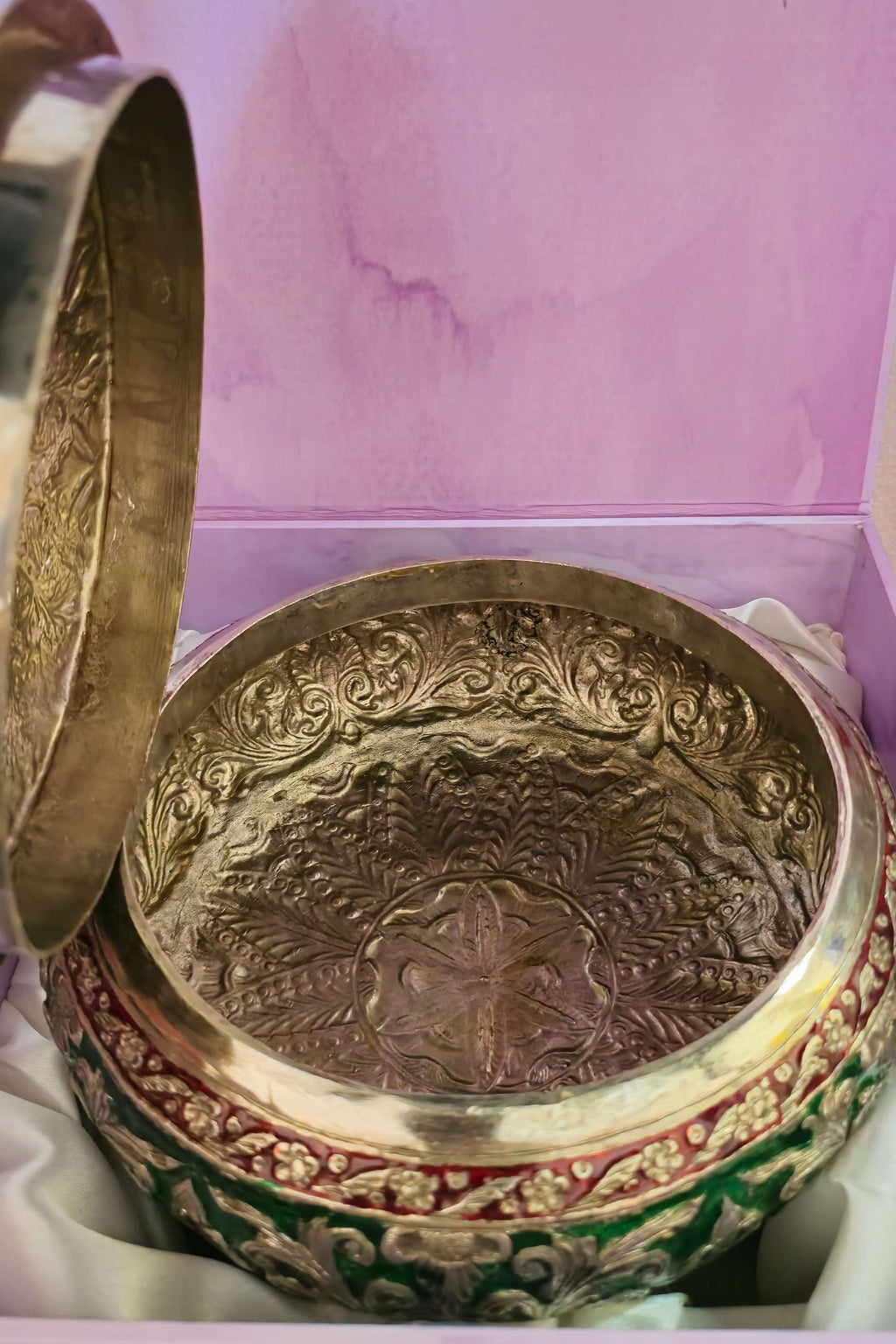 Silver finish Meenakari work Vintage Hand engraved  Box with handle