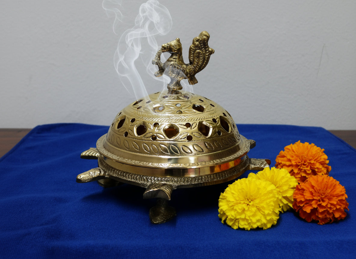 Brass Sambrani /Dhoop / Loban Stand with peacock