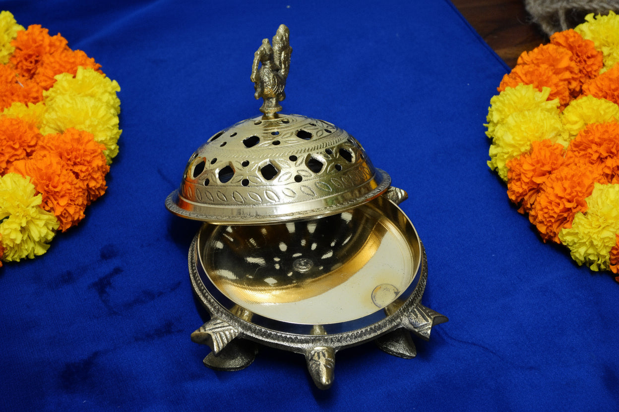 Brass Sambrani /Dhoop / Loban Stand with peacock